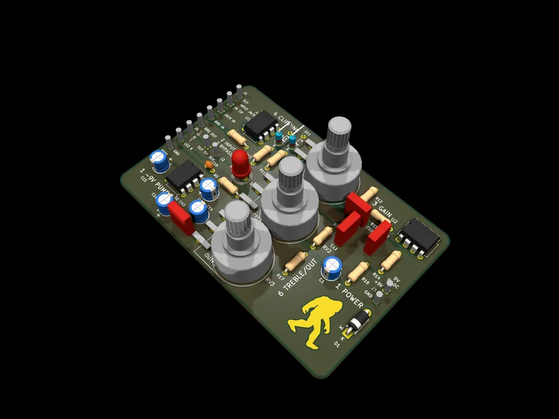 The SQUATCH GOLDFOOT overdrive board, isometric